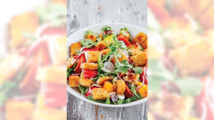 A recipe for Fish Stick Panzanella from ‘The Blue Food Cookbook’ elevates a frozen staple