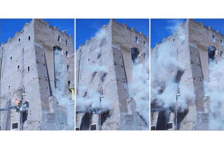 Rescuers race to save man trapped in partially collapsed medieval tower in Rome