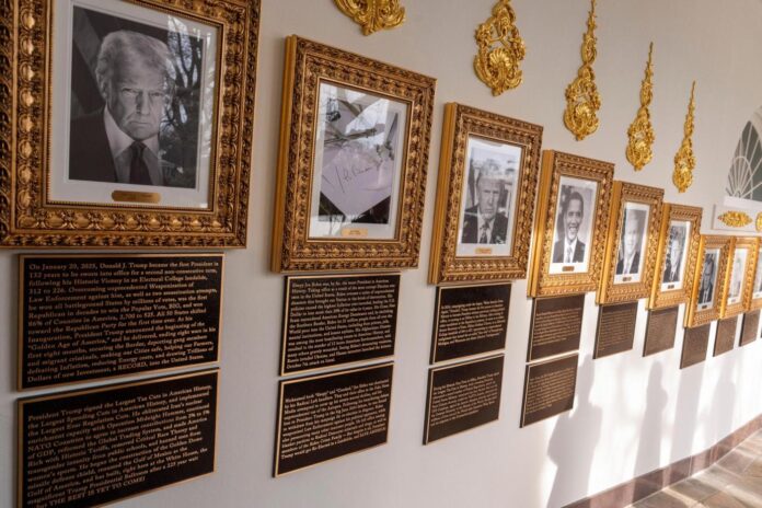 Trump writes partisan plaques for predecessors in his newly installed Presidential Walk of Fame